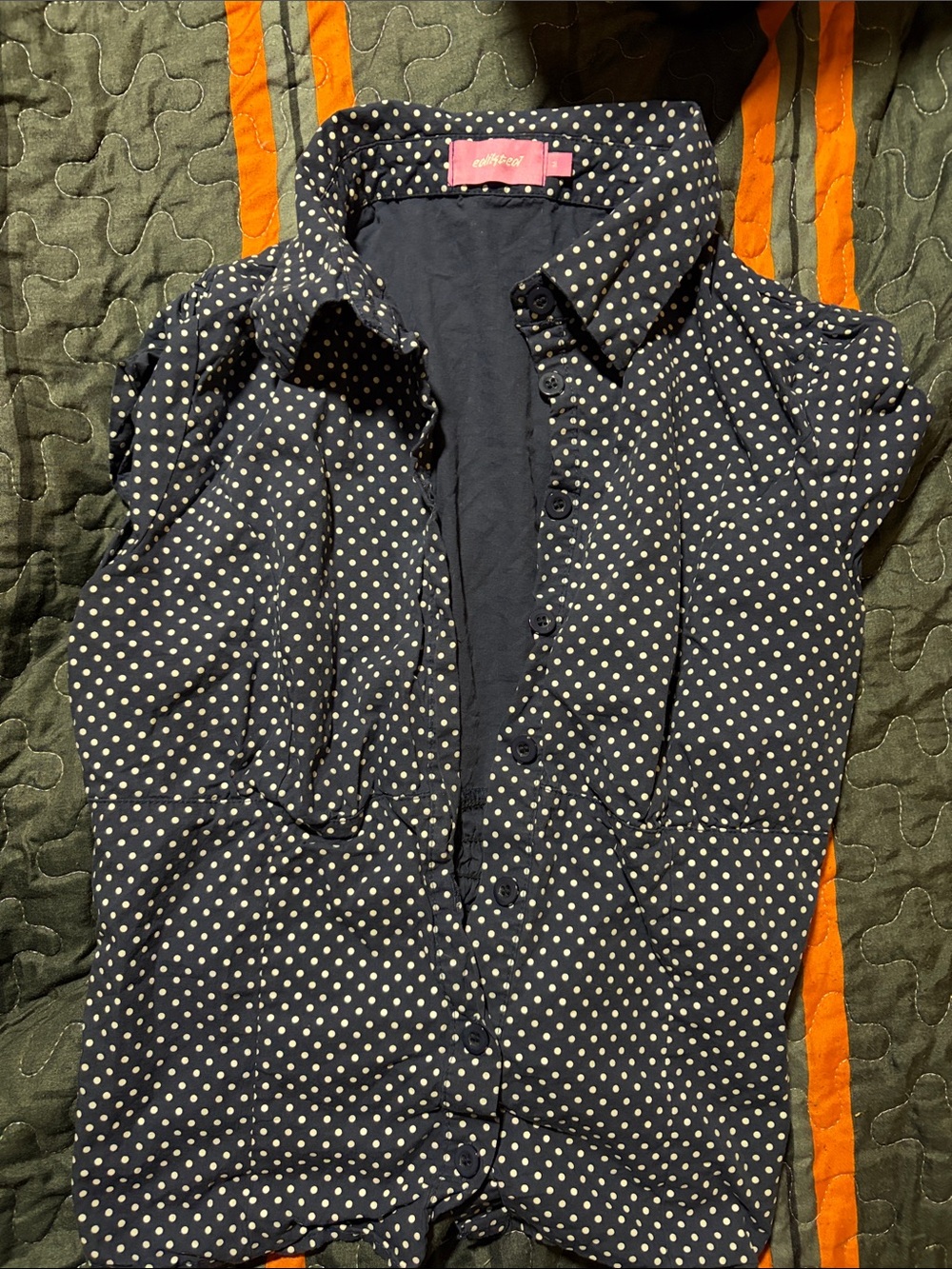 Edikted Navy Polka Dot Cap-Sleeve Button-Front Blouse
